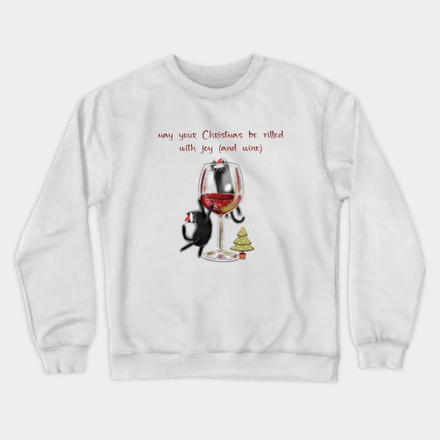 Merry Christmas - Black cats with Santa hat. Crewneck Sweatshirt by Olena Tyshchenko